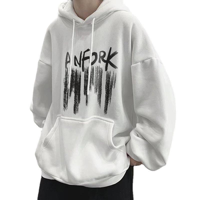 Hong Kong Style Men's Loose Hooded Sweatshirt - Spring/Autumn Trendy Niche Design, Skin-friendly Fabric