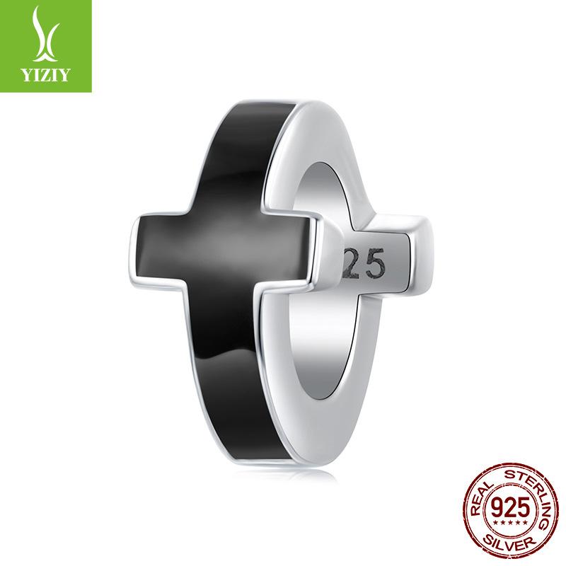 S925 Sterling Silver Black Cross Beads Loose Beads, Personalized Trend Diy Bracelet Beads