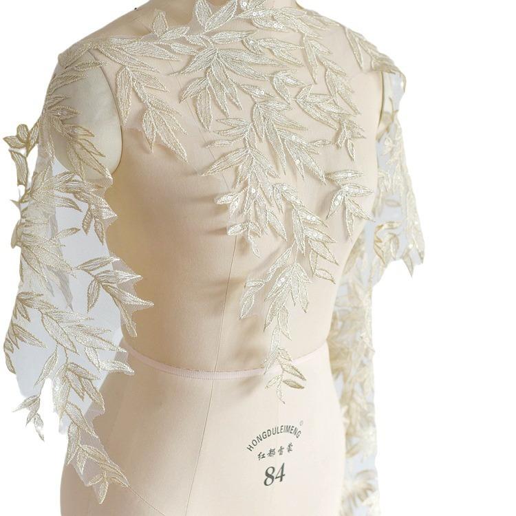 Xianxian Bamboo Leaf Sub-Gold Sequin Embroidered Lace, High-End Wedding Dress Handmade Diy Hanfu Decorative Accessories