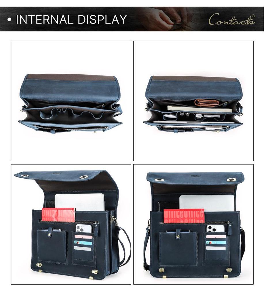 Black Angel Genuine Leather Men's 14-inch Laptop Business Briefcase