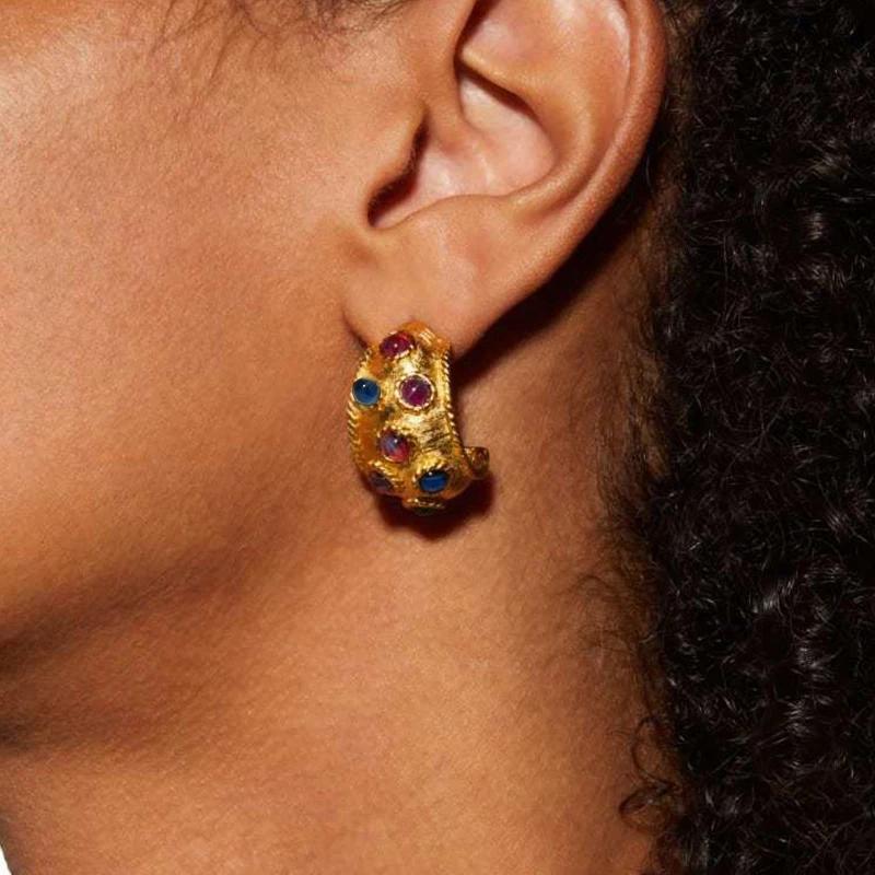 Multi Color Glass Inlay Metal Post Earrings For Women Vintage New Style Fashion Jewelry Daily Wear Accessories Gifts