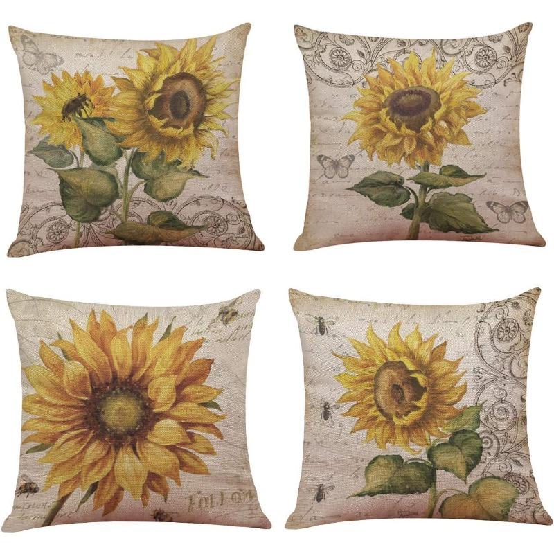 New Sunflower Pillow Summer Sunflower Sofa Pillow Linen Decorative Cushion Cover Pillow Cover