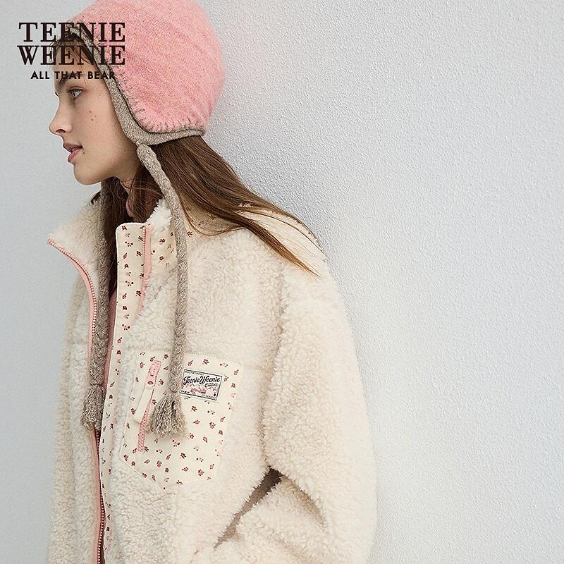 Teenie Weenie Women's Floral Corduroy Patchwork Faux Lamb Wool Sweatshirt