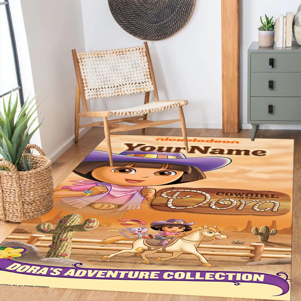 Dora Explorer Customizable Name Floor Mat Design for Playrooms Study room Dormitory Game Room Anti-slip Rug Office home decor