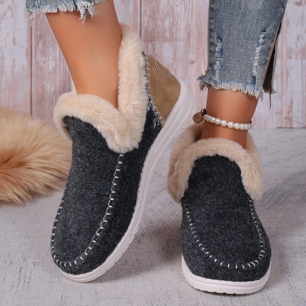 Winter Thick-soled Snow Boots Women's Velvet Thickened Fluffy Warm Sewing Bag Women's Cotton Shoes