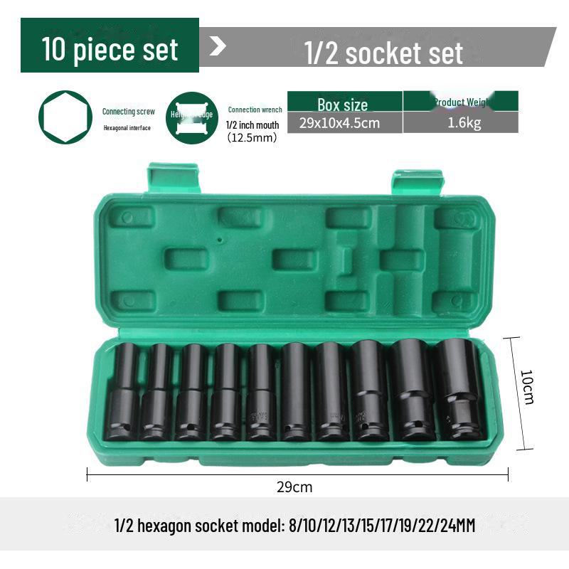 Pneumatischer Elektroschrauber: 10-teiliger schwarzer Sechskant-Steckschlüsselsatz mit verlängerter Spitze