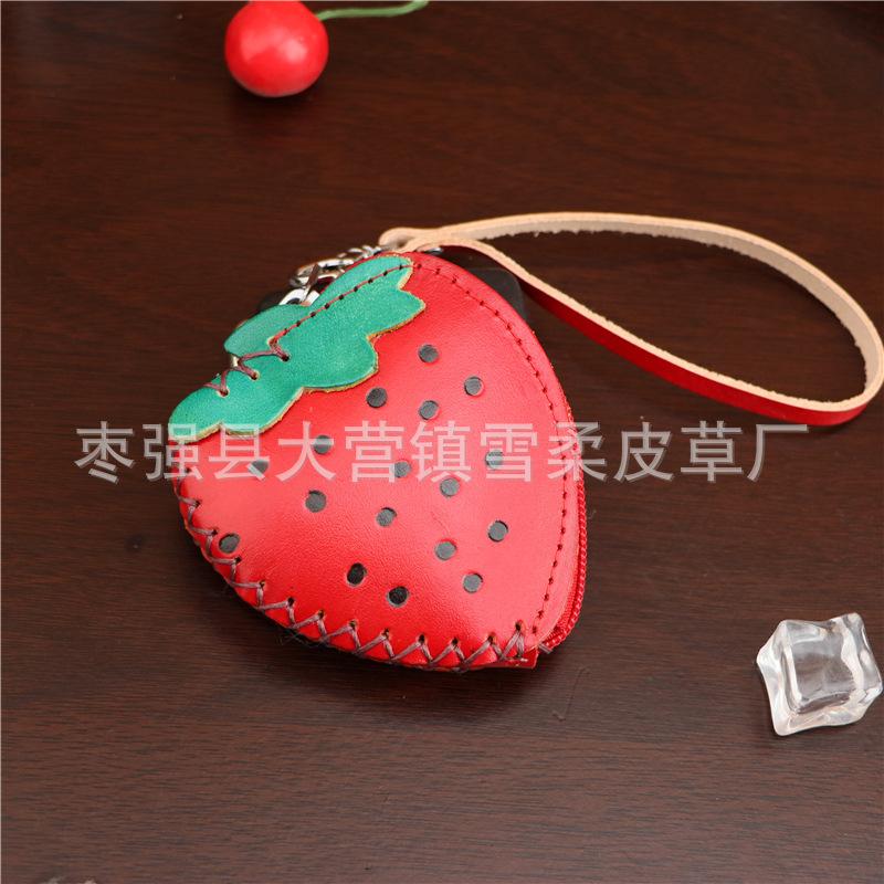 First Layer Cowhide Handmade Strawberry Change Bag Car Key Storage Handbag Cute Creative Trendy Handbag