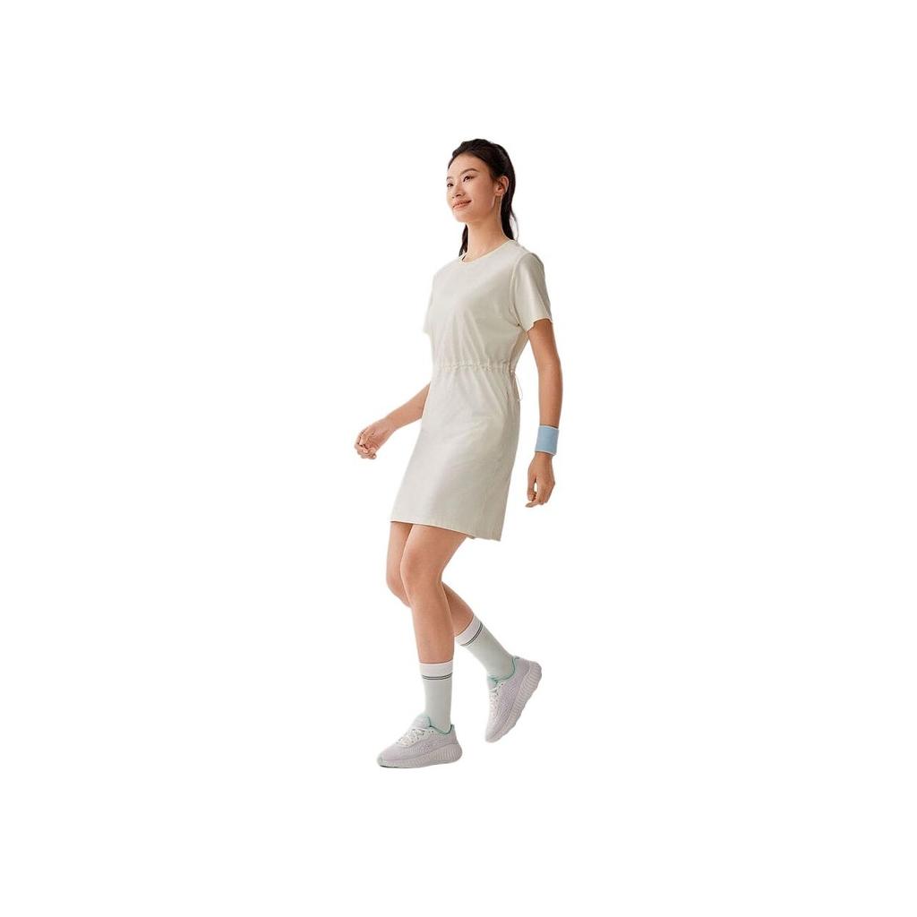 Skechers Godri Simple Knitted Breathable Sports Short Sleeve Dress Women dresses Tofu-White P225W175-0211