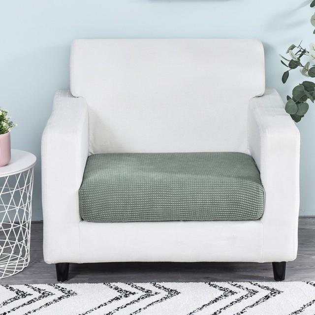 1pc Jacquard Sofa Seat Cushion Cover Chair Cover Stretch Washable Removable Slipcover Solid Color Polar Fleece Sofa Protector