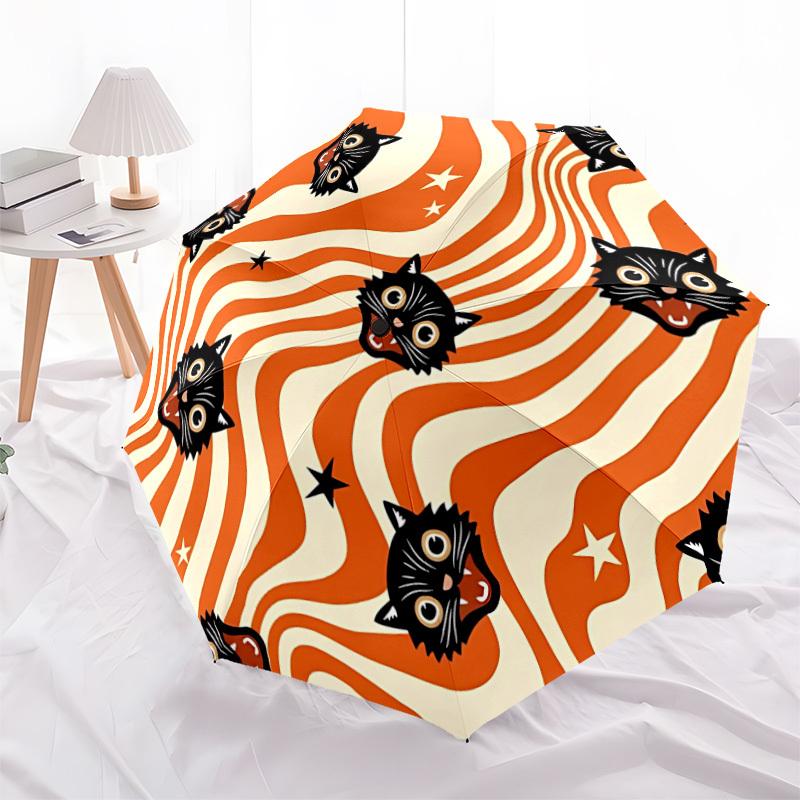 1pc Halloween Cats Automatic Umbrella - 8-Rib Portable Folding Black Iron Frame for Outdoor, Beach, Travel, Beach Umbrella,082