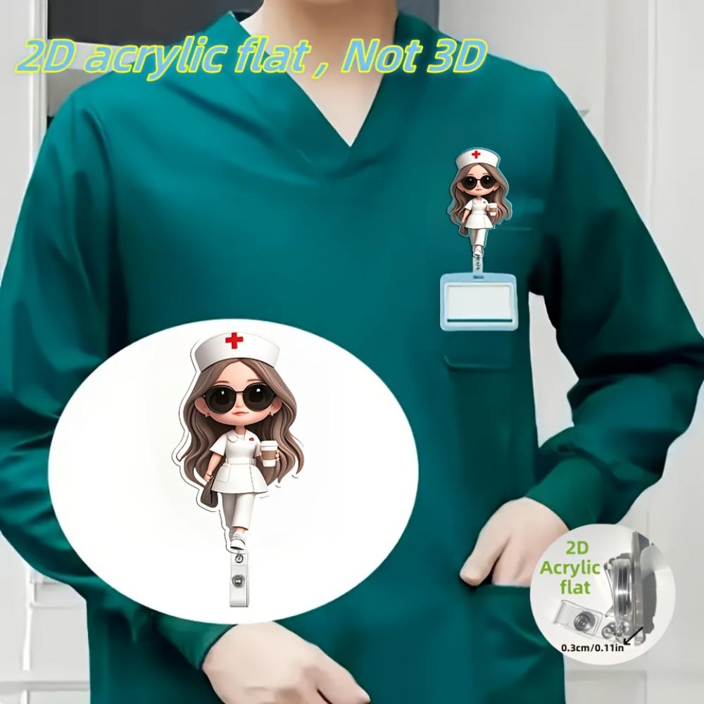 2D Acrylic Elegant Nurse Badge Reel For Women Retractable ID Holder Office Work Gift