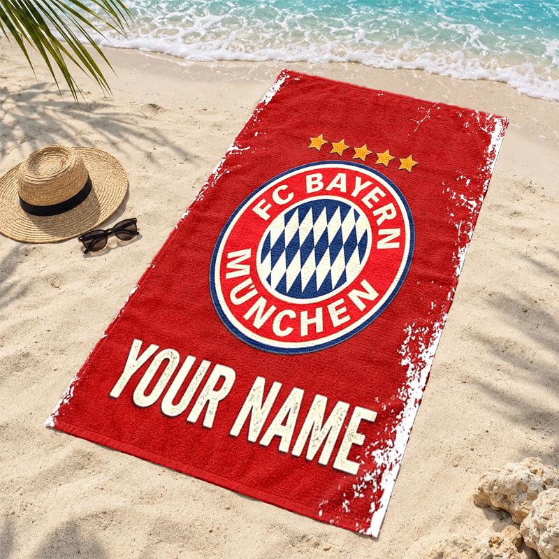 Пляжные полотенца FC Bayern München с индивидуальным именем также служат банными полотенцами, незаменимы летом, обязательны для отдыха на природе, на пляже и у бассейна