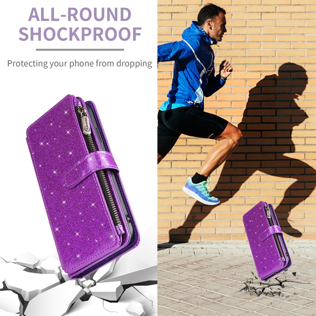 ASUWISH For Samsung Galaxy A05 4G Case 10 Card Holder Glitter Leather Phone Cover with Crossbody Strap