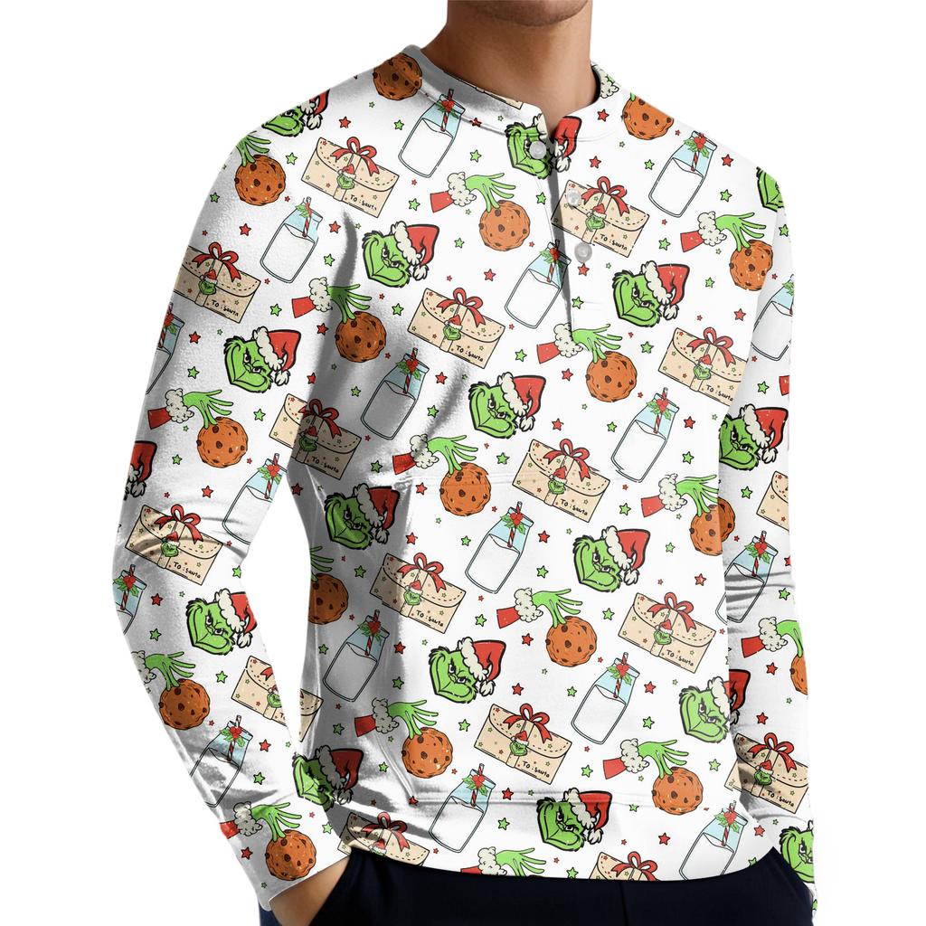 Herren Casual Button-Down Sweatshirt Mode Bedrucktes Langarmshirt Pullover