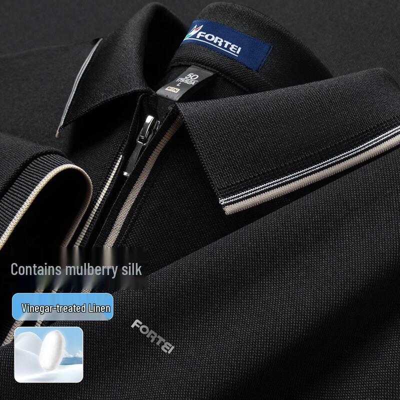 FORTEI Men s Silk & Linen Blend Half-Zip Polo Shirt L