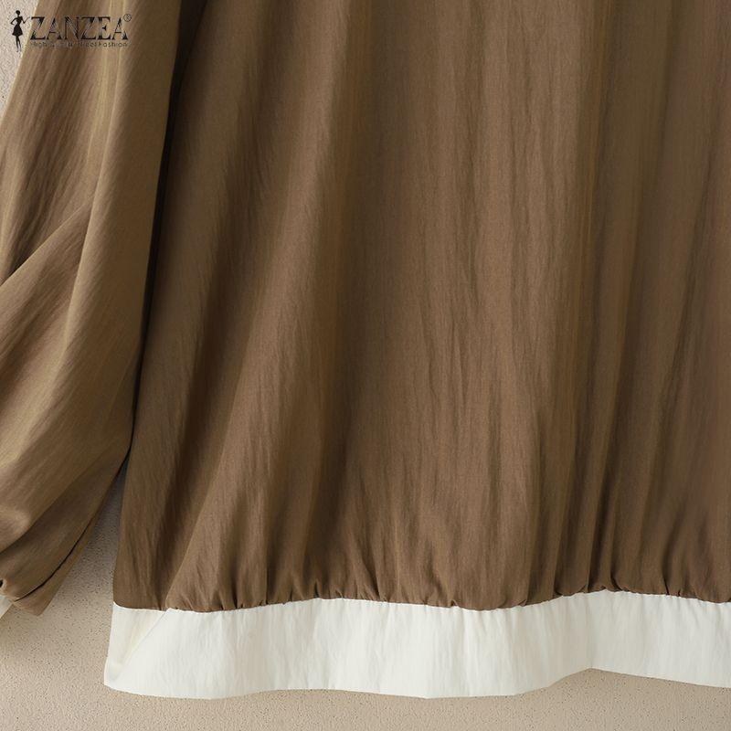 ZANZEA Dámská ležérní halenka s kulatým výstřihem a volným dlouhým rukávem