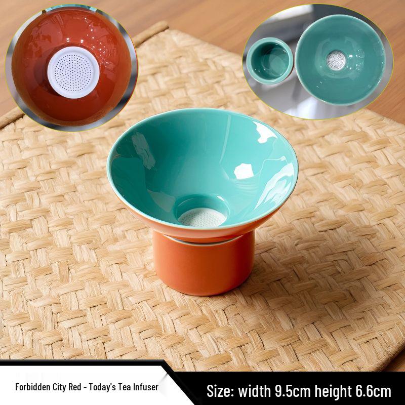 Forbidden City Red Gongfu Tea Set: Ceramic Teapot, Lid Bowl, Filtered Tea Cup, Fair Cup, and Pot Stand Ornament