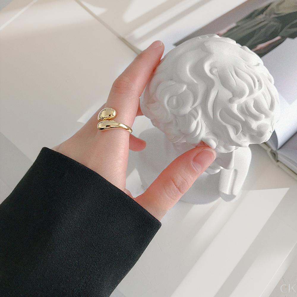 eManco Double Opening Ring Glossy Feather Design Ring  Stainless Steel Women's Fashion Jewelry