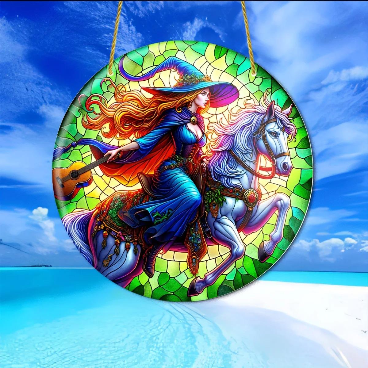 

Акриловый красочный подвесной декор в виде ведьмы, расписанный диск с цепочкой, хэллоуинский бар, реквизит для украшения домашней вечеринки style 7