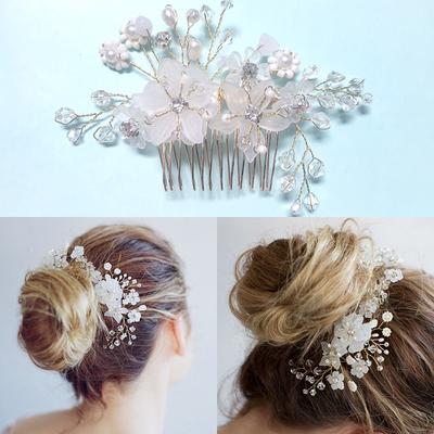 Fashion Handmade Pearl Flower Wedding Bridal Crystal Hair Pins Bridesmaid Clips Side Comb Hair Decor