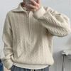 Korean solid color lapel neck twist sweater outer wear women's lazy style fashion casual autumn and winter French polo neck zipper shirt