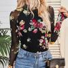 Women's Floral Print Mesh Long Sleeve Top