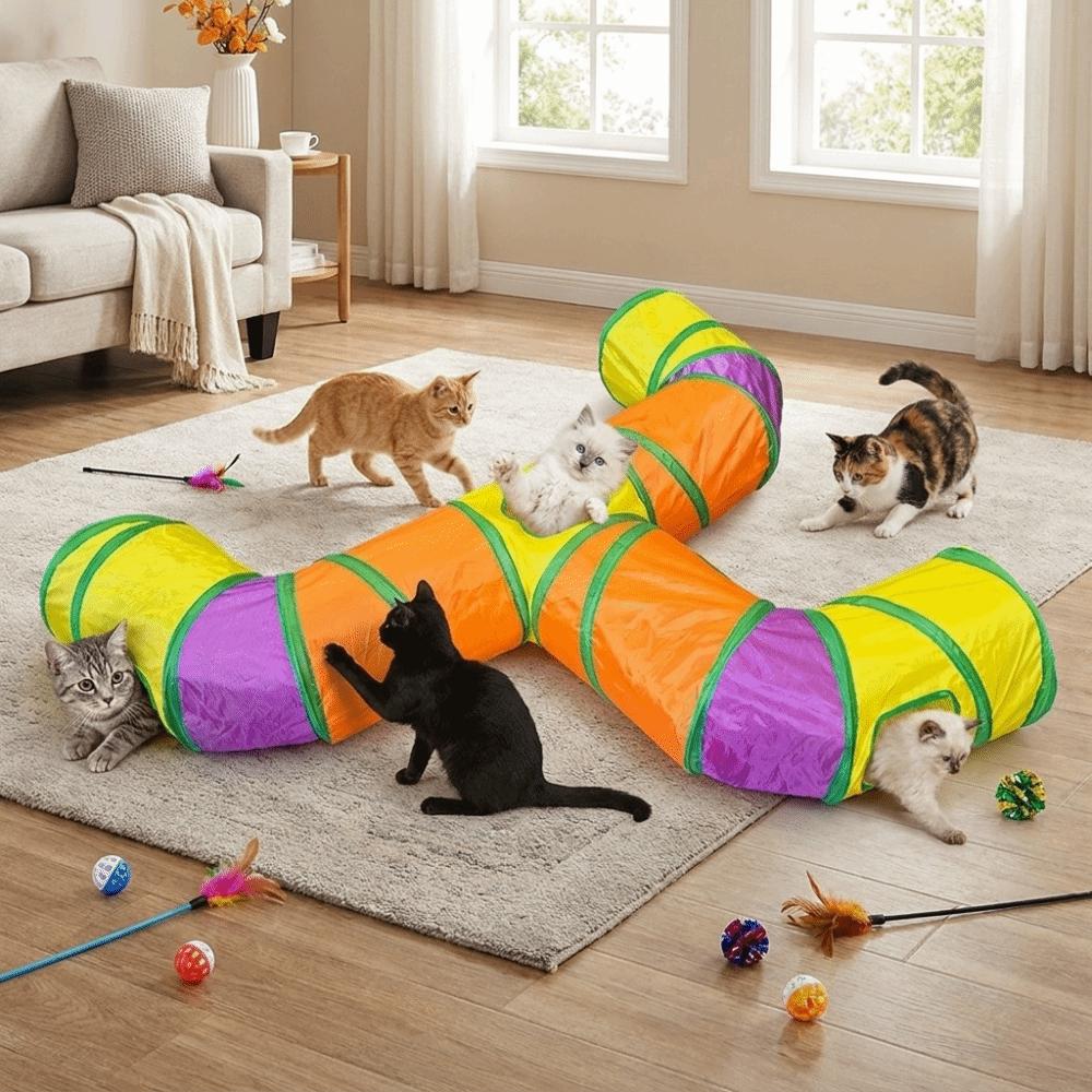 Extended Folding Cat Tunnel Toy Breathable Pet Playing Tube Funny Cat Hideaway  Hideaway