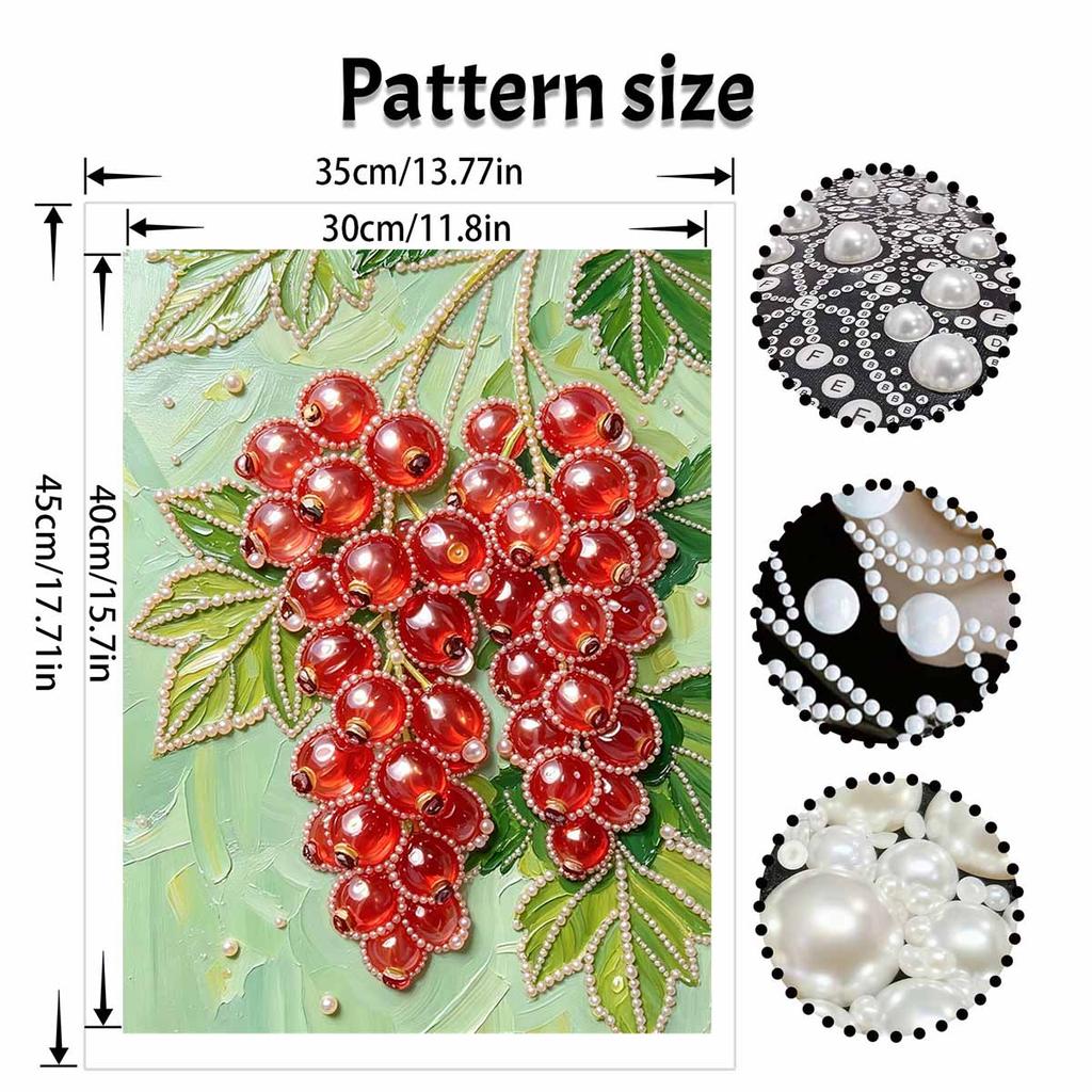 DIY Frameless Pearl Painting Kit Redcurrant 3D Shiny Bead Art Canvas Relaxing Creative Craft for Home Wall Decor Gift