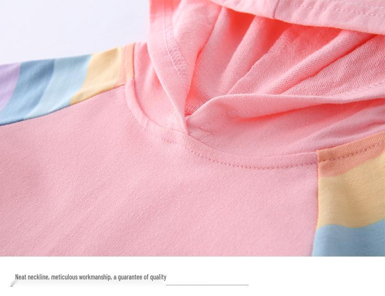 Spring & Autumn Ruffle Cartoon Rainbow Hooded Long Sleeve Princess Dress for Girls