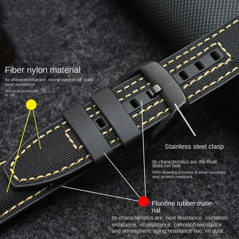 New Design Hybrid FKM Watch Strap for Mido Helmsman M005 M038.431 M038431a Quick Release Canvas Nylon Watchband Bracelet 22mm