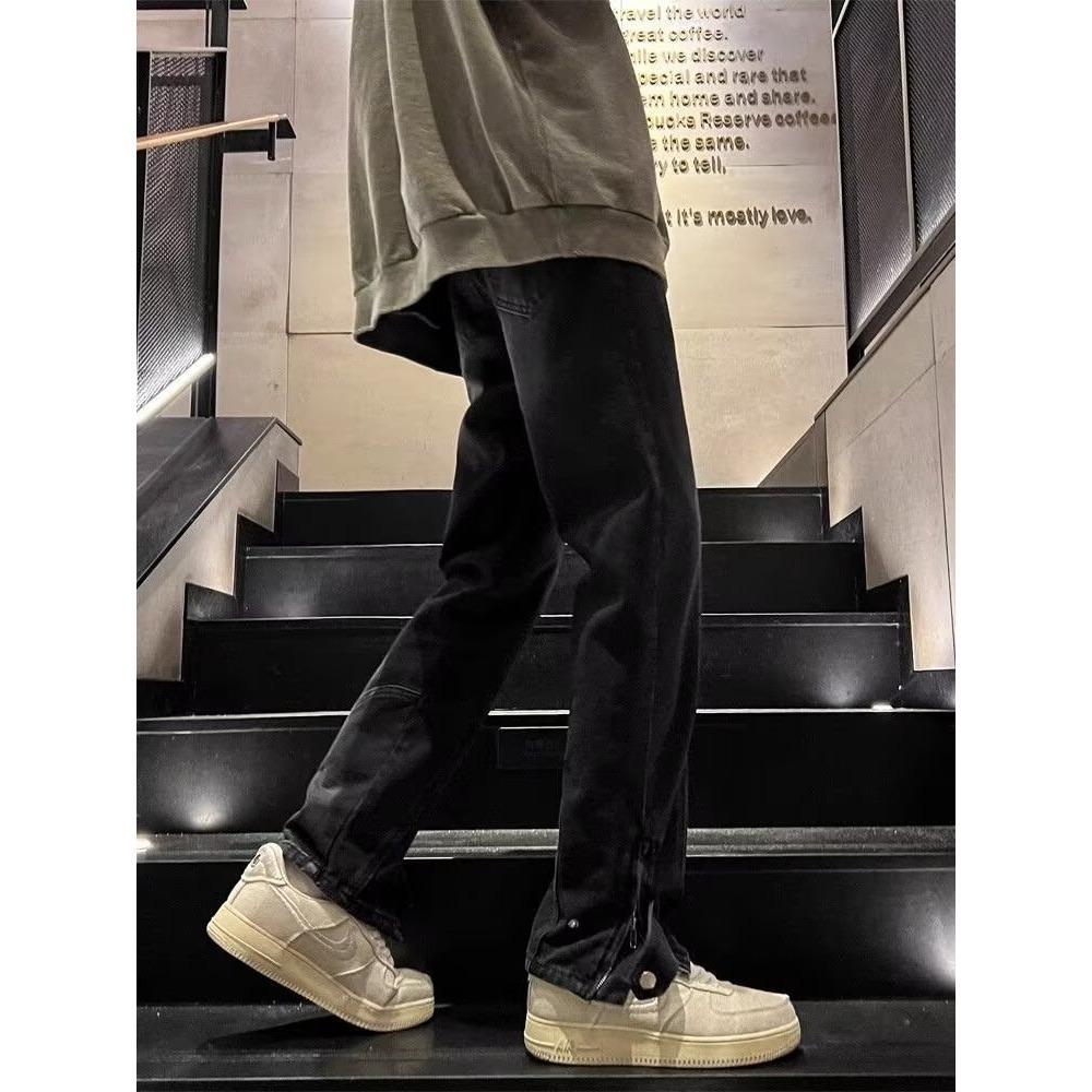 Retro Blue Jeans Men's Straight American Vibe Long Pants High Street Washing Old Trend