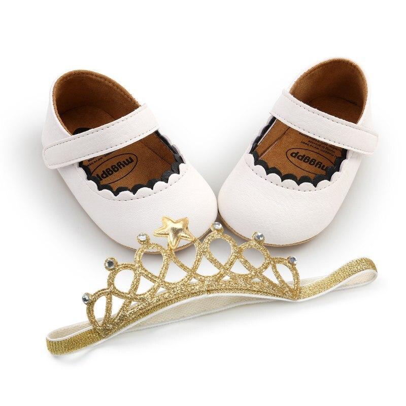 Baby Cute Shoes Sets PU Soft-soled Non-slip Toddler Shoes + Princess Hair Band