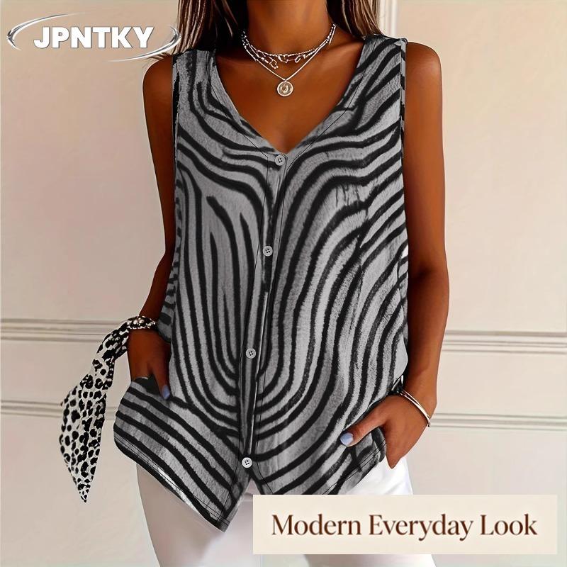 QICED Women's Fashion Casual Sleeveless V-Neck Blouses & Shirts