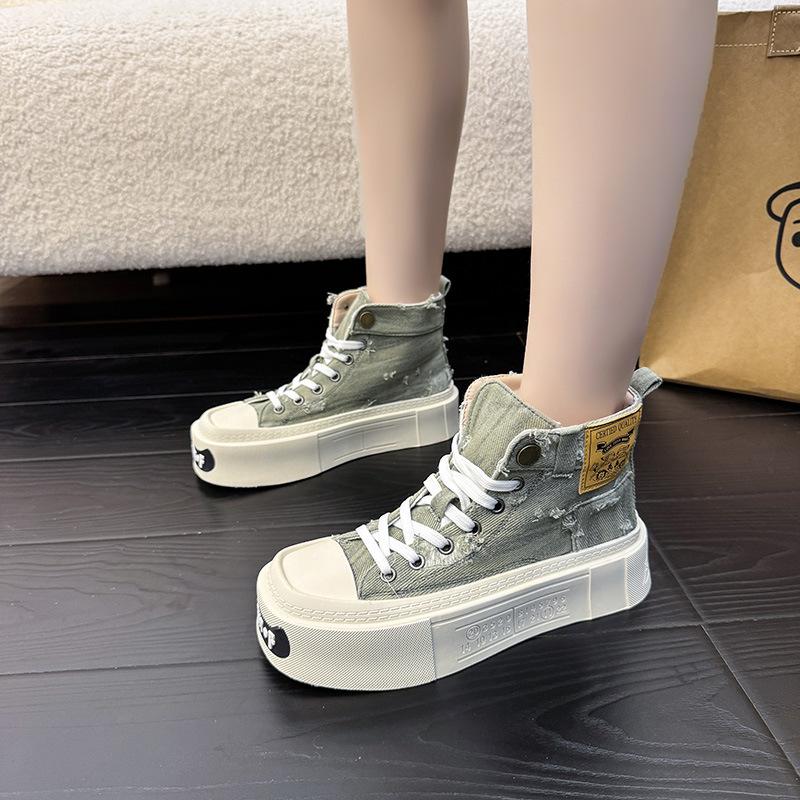 

European Station platform versatile canvas shoes women s summer 2025 new versatile comfortable sports and leisure high-top board shoes 35 джинсовый синий