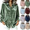 Women's Velvet Plaid Shirt - Casual Long Sleeve Loose Fit Top