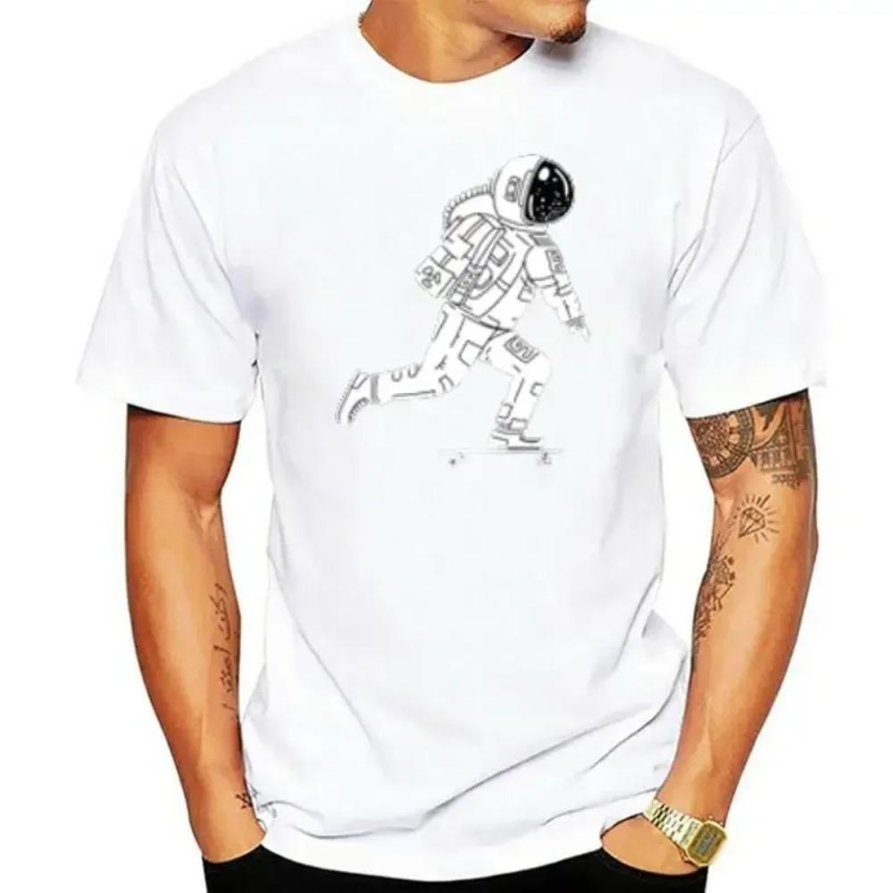 

вязаный летний уличный стиль астронавт скейтборд повседневная футболка с коротким рукавом мужская футболка европейского размера мужская футболка XXXXXL белый
