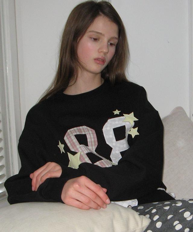 RONRON 88 Star Mixed Applique Sweatshirt Black