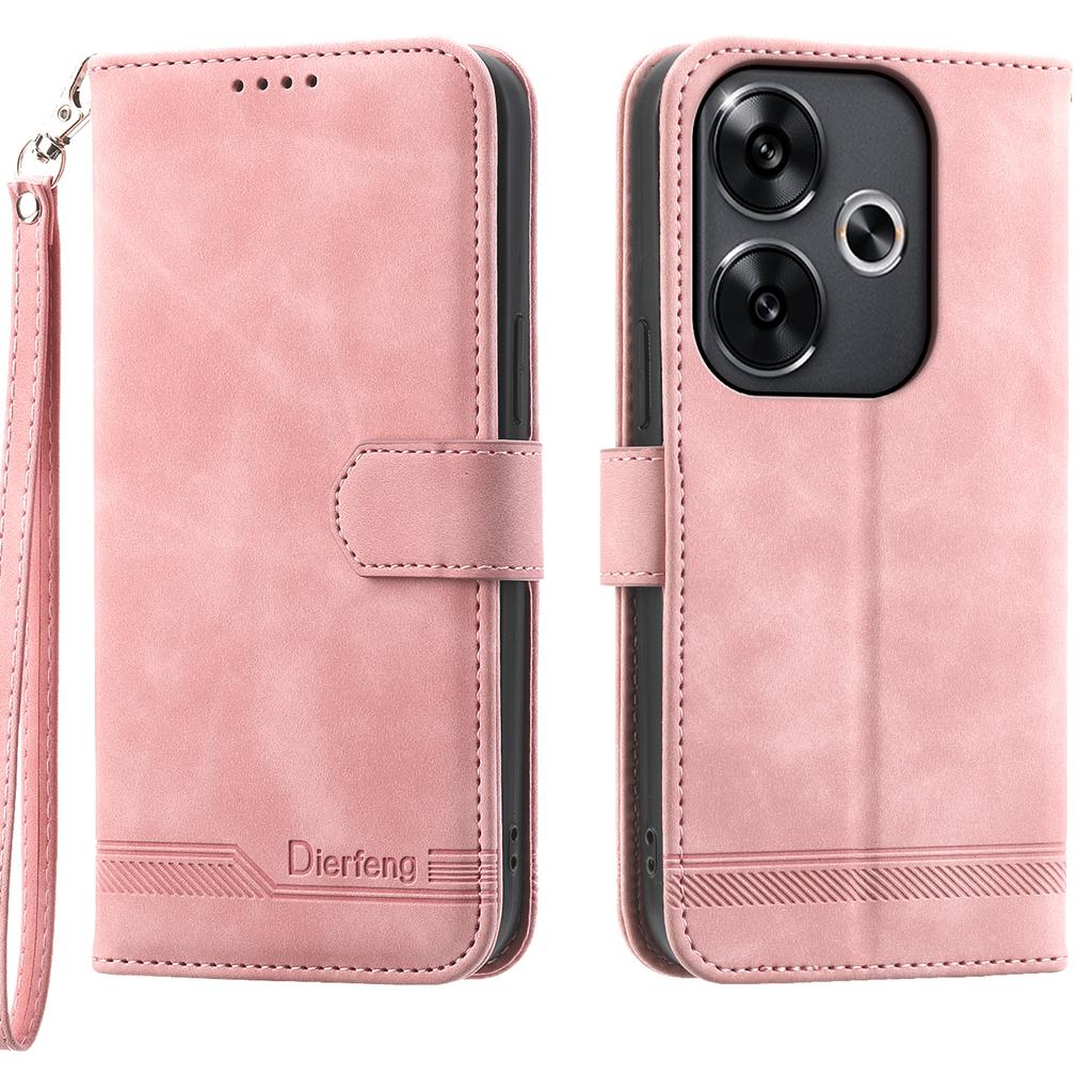 DIERFENG DF-03 For Xiaomi Redmi Turbo 3 5G/Poco F6 5G Leather Case Lines Imprint Wallet Phone Cover