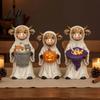 Gothic Animal Statue 3Pcs Halloween Ghost Resin Yak Figurines Highland Cow Statues with Pumpkin Farmhouse