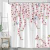 1pc Pink Sakura Butterfly Shower Curtain - White with Pink and Blue Floral Pattern, Polyester Fabric, Machine Washable