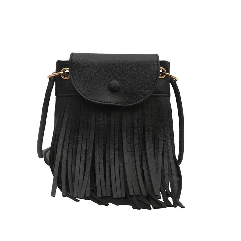 2025 New Trend Niche Design Fringed Mobile Phone Bag Women's Hand Shoulder Messenger Bag Retro Hong Kong Style Bucket Bag