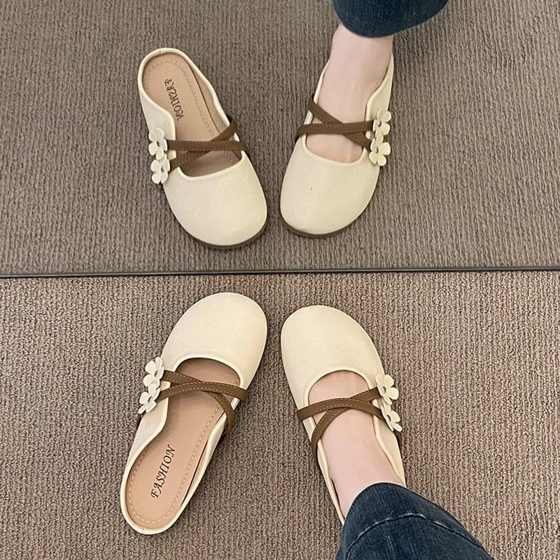Baotou Half Slippers Women's Summer Wear New One-pedal Women's Shoes Half-support Single Shoes Flat Mary Jane Cool Slippers