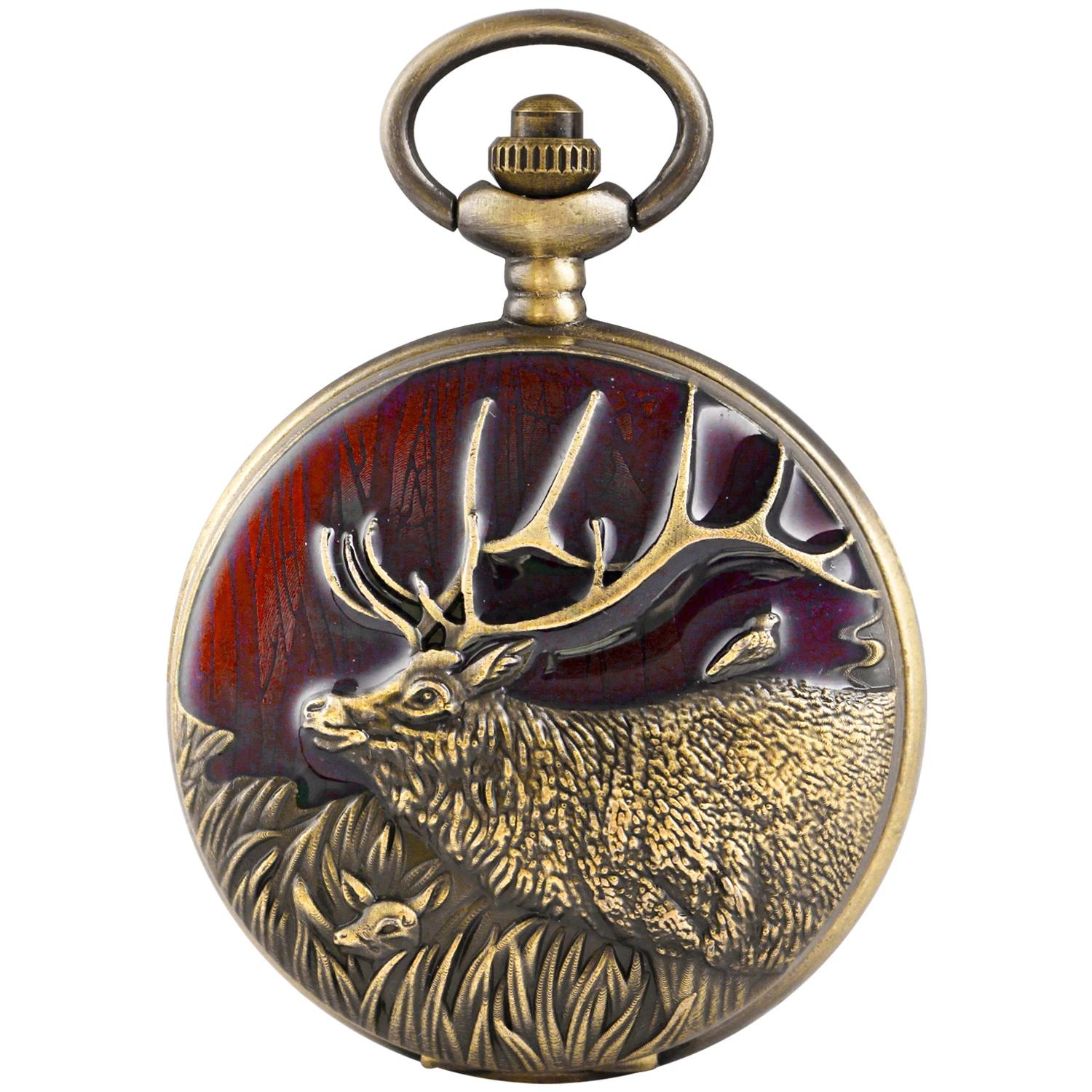 

10pcs/lot Wholesale Casual Vintage Pocket Watch Elk Carved Men s Women Necklace Pendant Clock Steampunk Gifts Reloj De Bolsillo коричневый