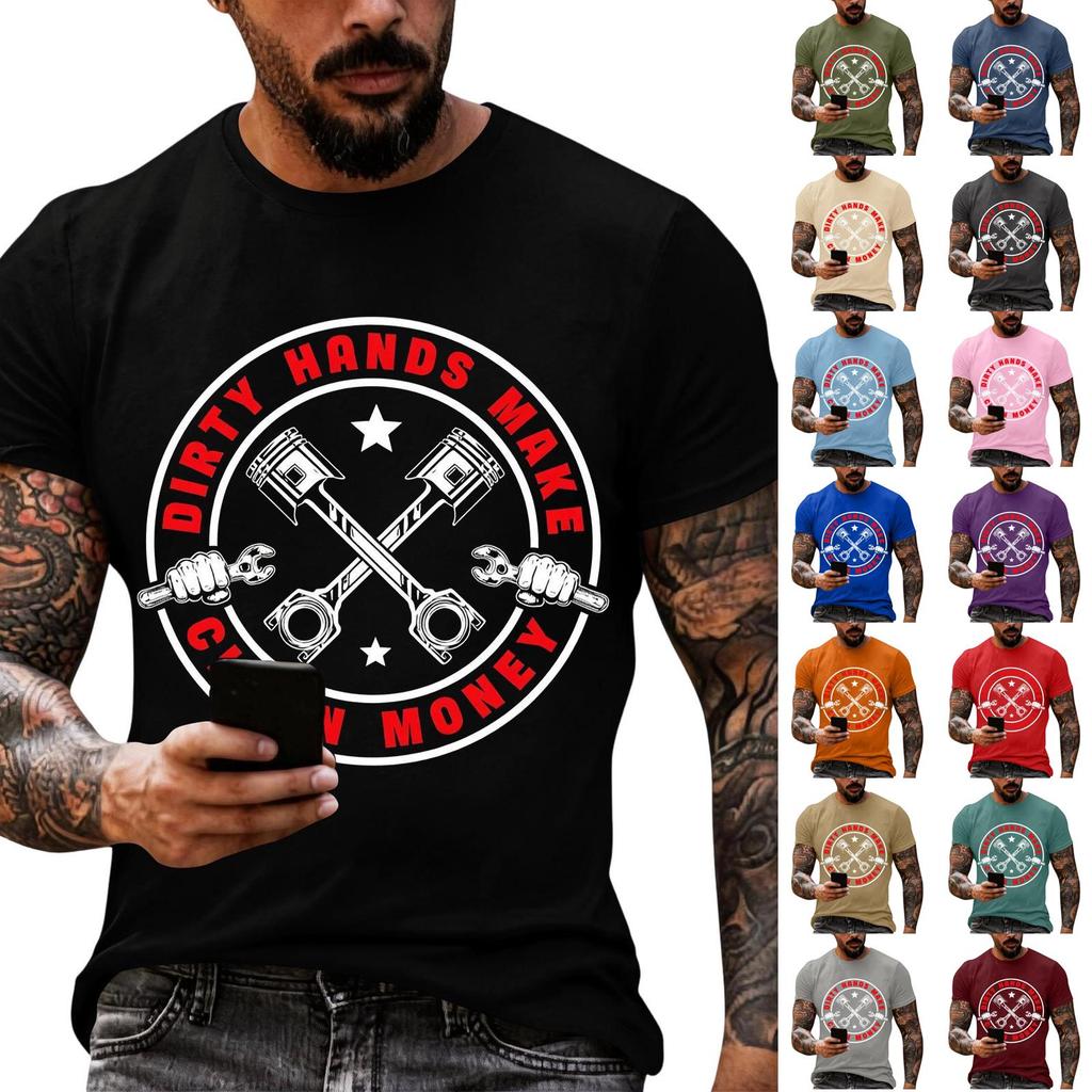 Men's Casual Short Sleeve T-Shirt Loose Fit Crew Neck Graphic Print Labor Day Workwear Top Comfortable Cotton Blend Fabric