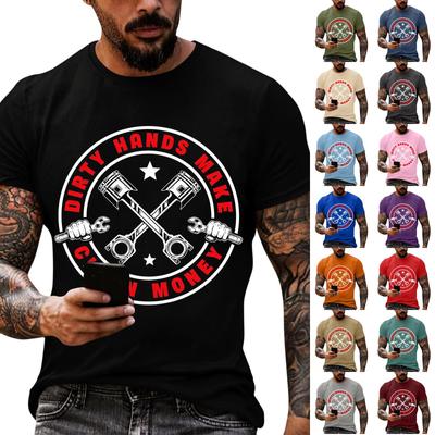 Men's Casual Short Sleeve T-Shirt Loose Fit Crew Neck Graphic Print Labor Day Workwear Top Comfortable Cotton Blend Fabric