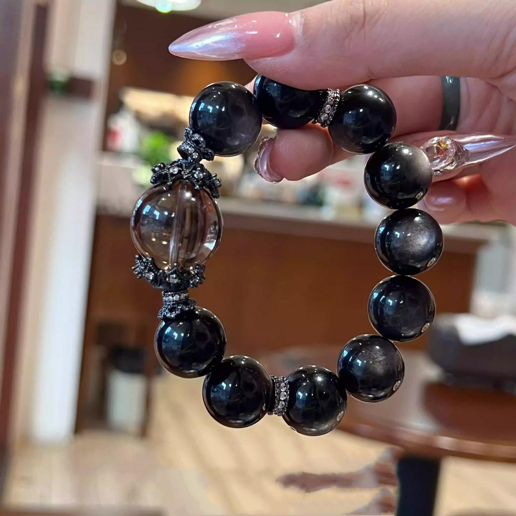 Obsidiaan Scepter Natuurlijke Zilver Obsidiaan Thee Kristal Armband voor Vrouwen, Origineel Ontwerp Cadeau