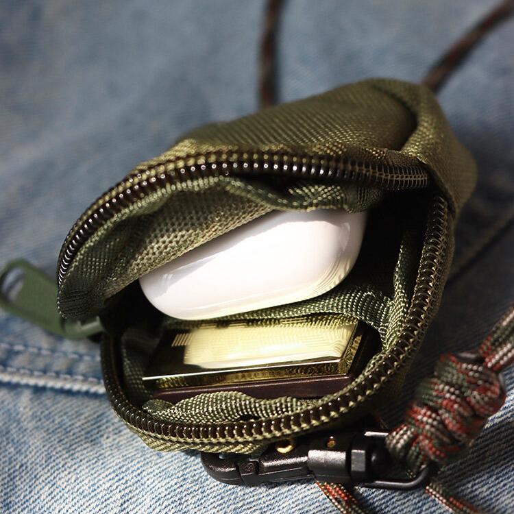 Originální japonská ležérní plátěná mini peněženka na mince na krk se zipem, pouzdro na Bluetooth sluchátka, pánská a dámská ins klíčenka, malá taštička se šňůrkou