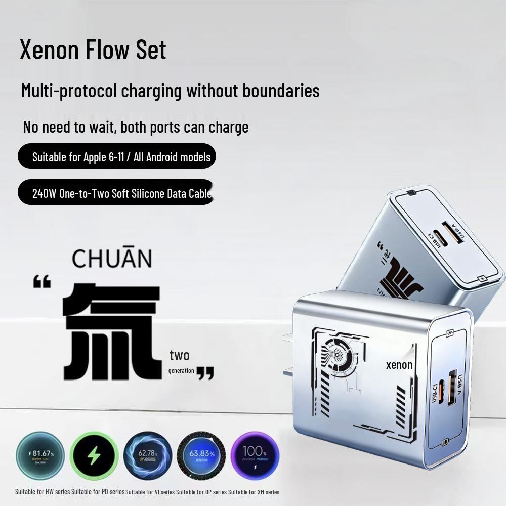 

100W Multi-Protocol GaN Charger for Apple, Huawei, and Android - Super Fast Charging Tri-generation сірий колір