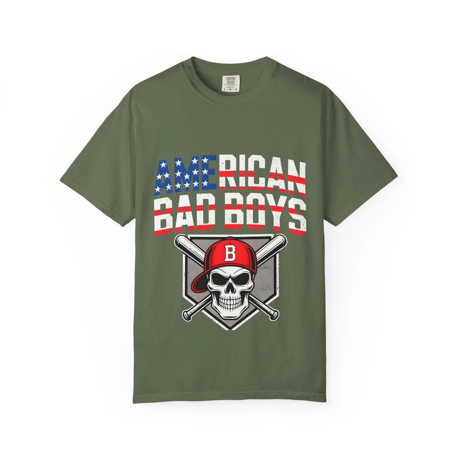 

American Bad Boys Skull Baseball T Shirt Patriotic USA Graphic Heavyweight Tee XL