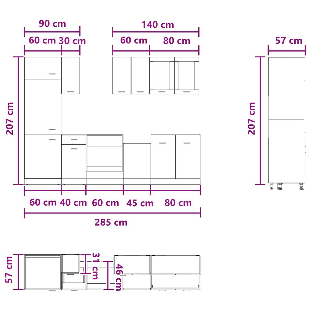 Lyon Kitchen Unit Set 8 Pcs Concrete Grey Particleboard